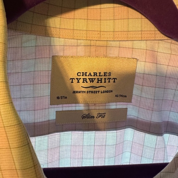 Charles Tyrwhitt Men's Blue /LavenderSlim Fit Long Sleeve Dress Shirt Size 18/37 - Picture 6 of 8